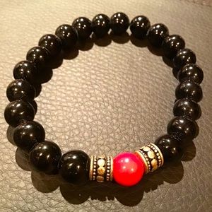 Black and Red Beaded Wrist Mala Bracelet